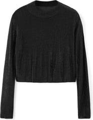 MANGO x Kaia Gerber Crystal Embellished Long Sleeve Crop Top