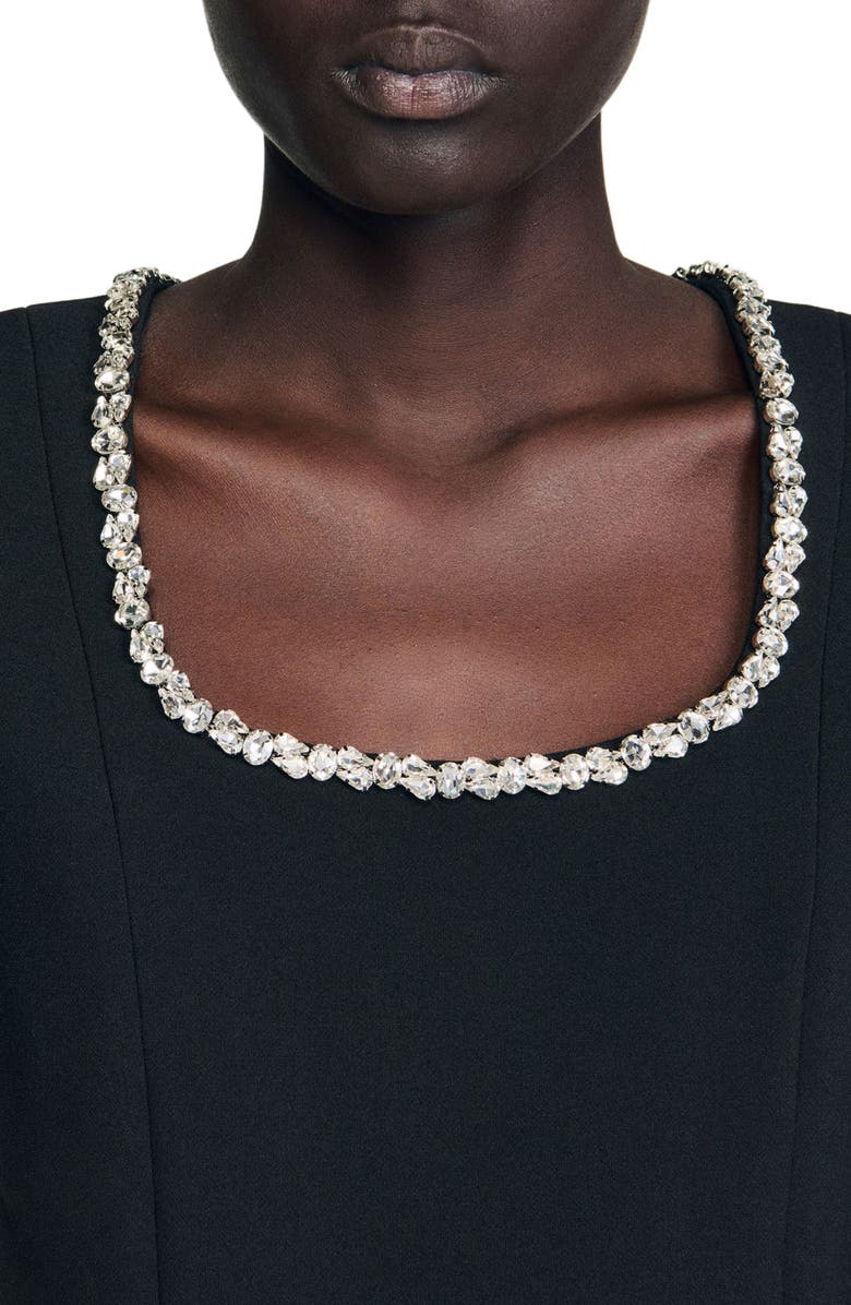 SANDRO Short dress with rhinestone collar, Alternate, color, Black