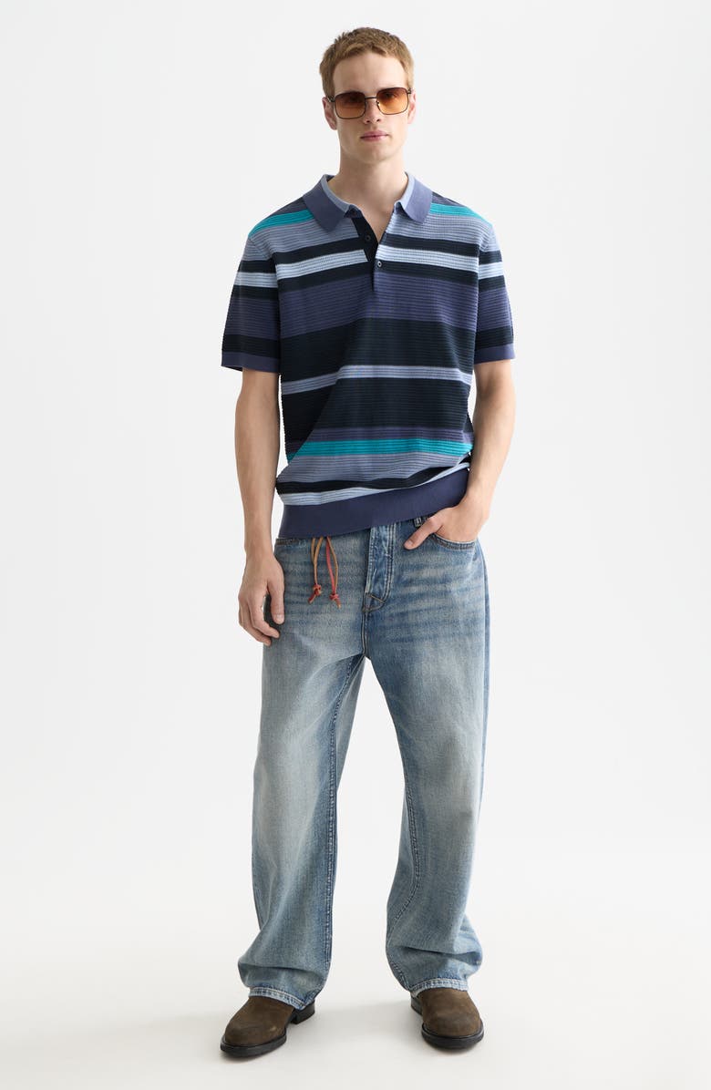 Scotch & Soda Stripe Textured Polo, Alternate, color, Oceana Stripes