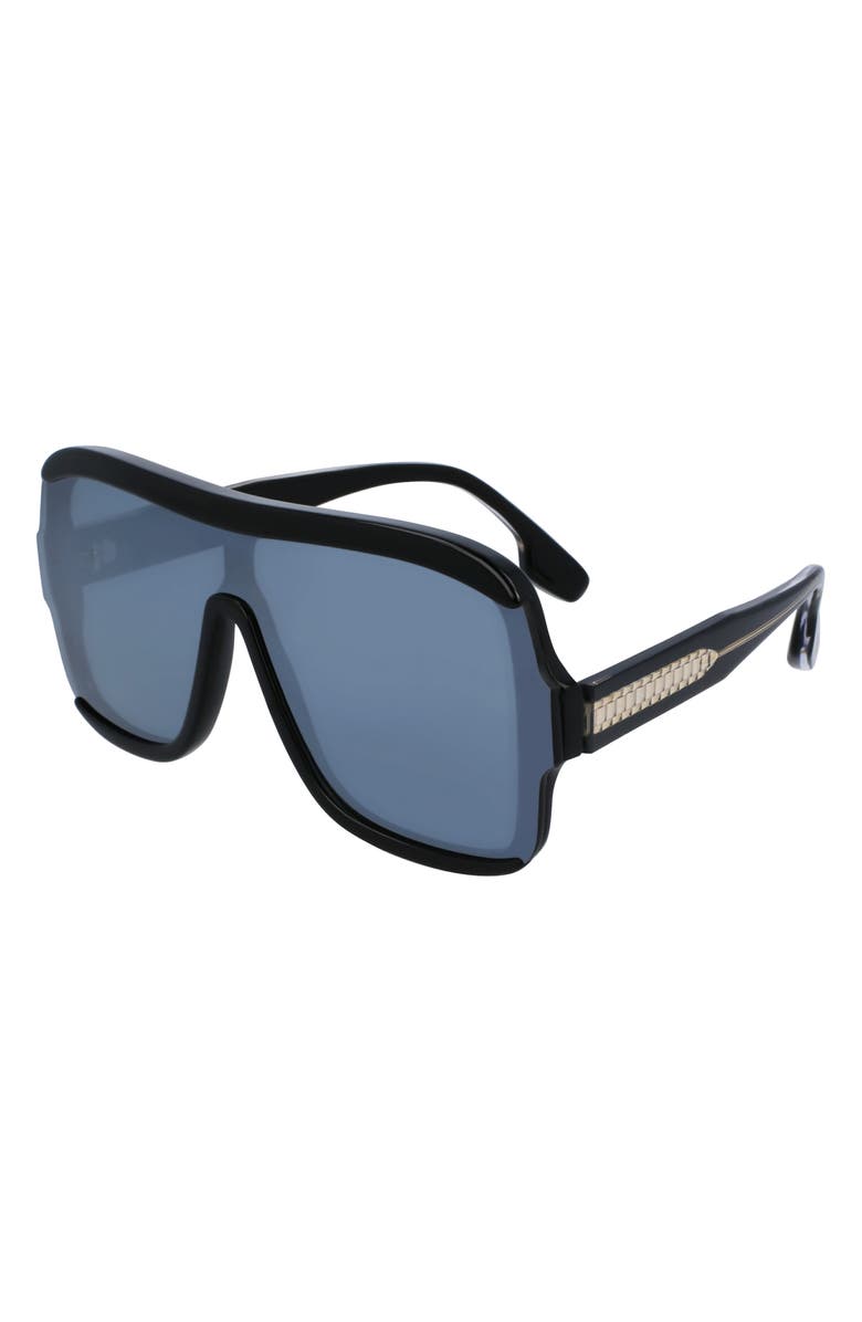 Victoria Beckham 64mm Chain Shield Sunglasses, Alternate, color, Black/ Silver Mirror