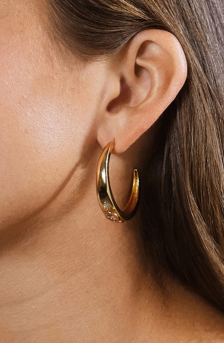 Sterling Forever Soren Cubic Zirconia Hoop Earrings, Alternate, color, Gold