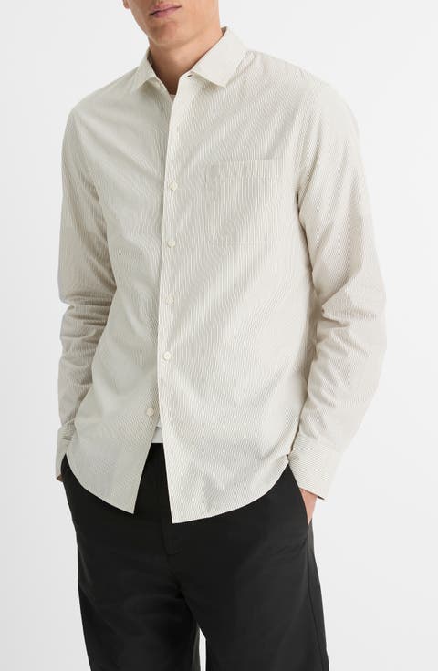 Crafton Pinstripe Cotton & Lyocell Button-Up Shirt