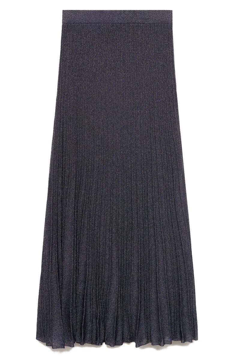 MANGO Metallic Knit Pleated Skirt, Alternate, color, Navy