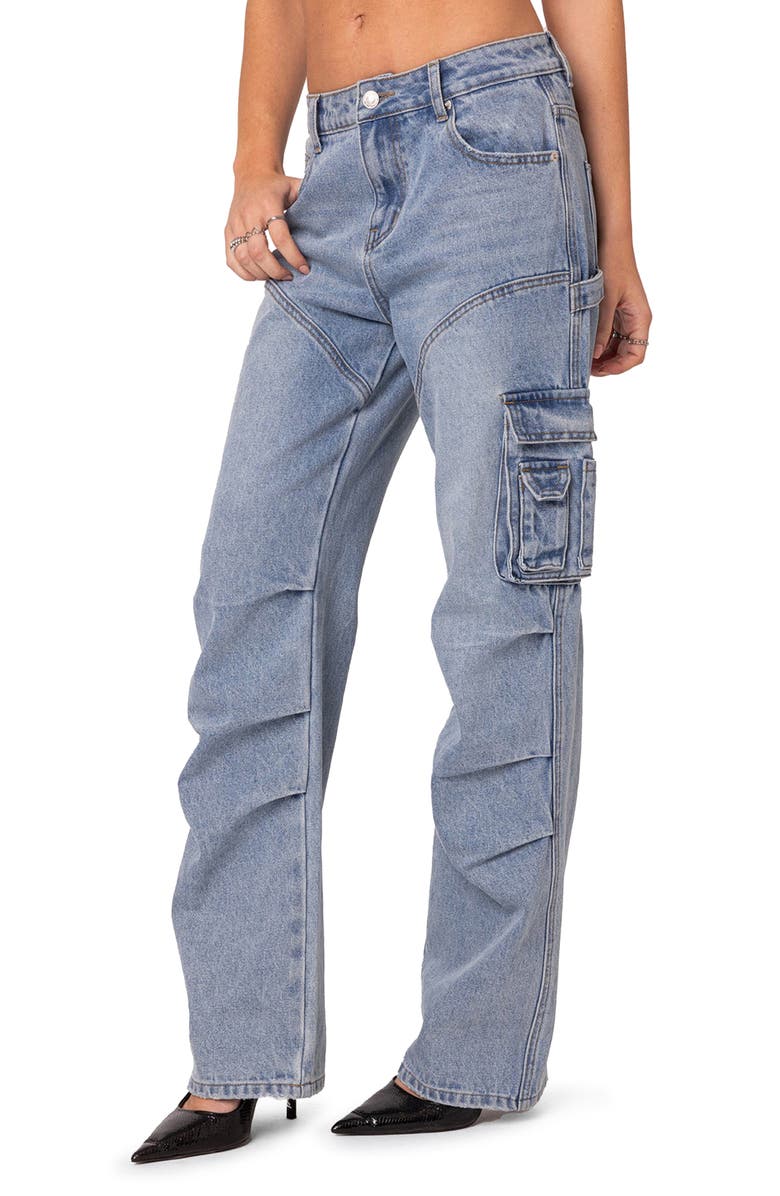EDIKTED Winslow Straight Leg Cargo Jeans, Alternate, color, Light-Blue