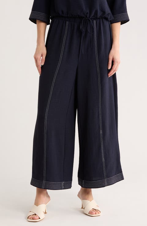 Contrast Stitch Wide Leg Pants
