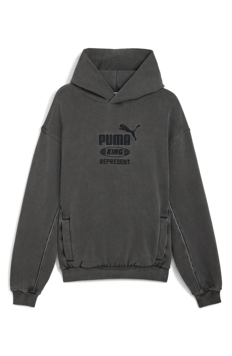 PUMA x Represent Embroidered Cotton Graphic Hoodie, Alternate, color, Flat Dark Gray