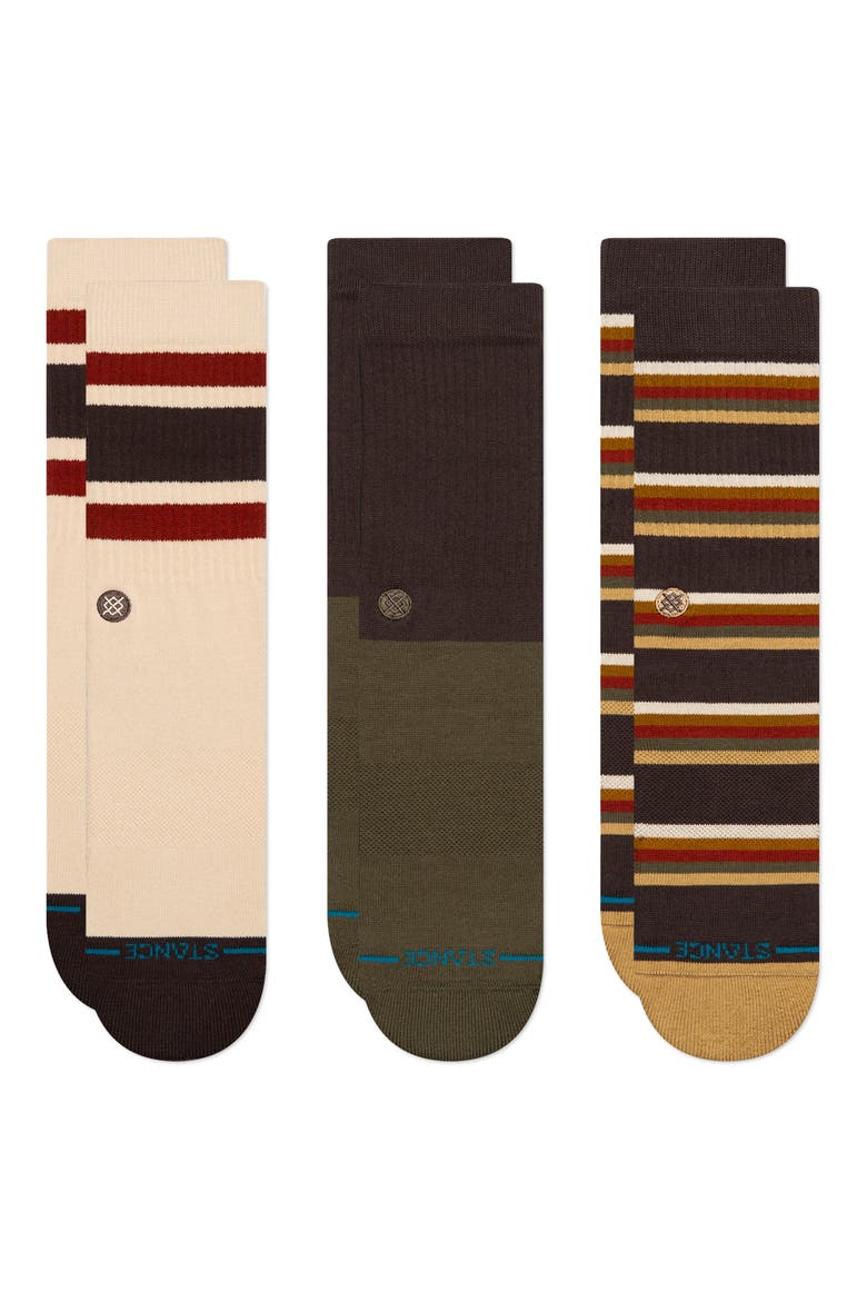 Mill House Assorted 3-Pack Cotton Blend Crew Socks, Main, color, DARK BROWN