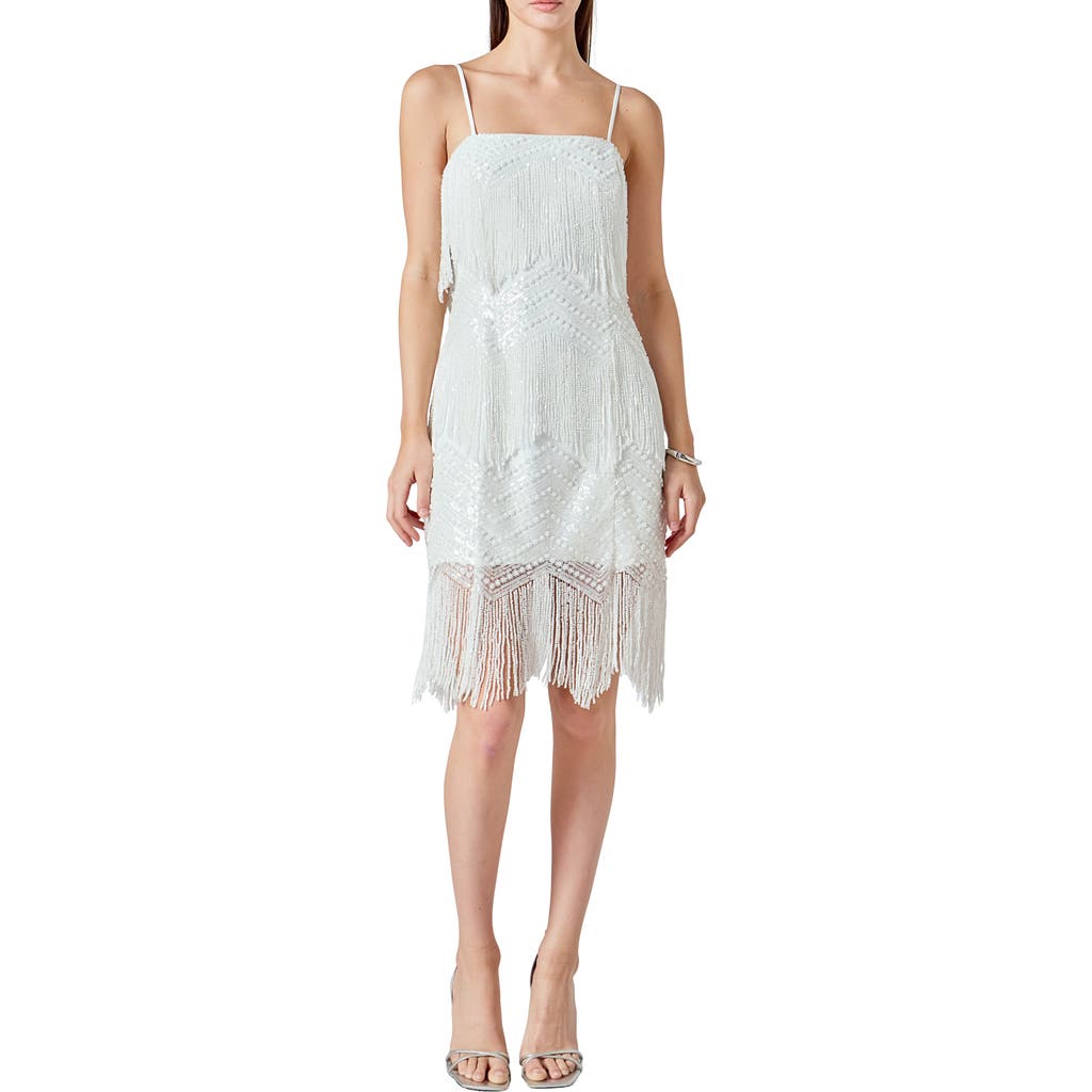 Endless Rose Beaded Fringe Sleeveless Dress In White