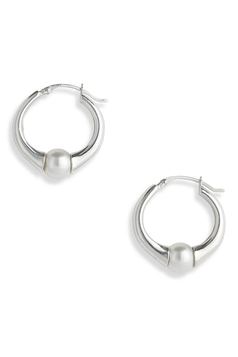 Small Vermeer Hoop Earrings, Main, color, STERLING SILVER/ CRYSTAL PEARL