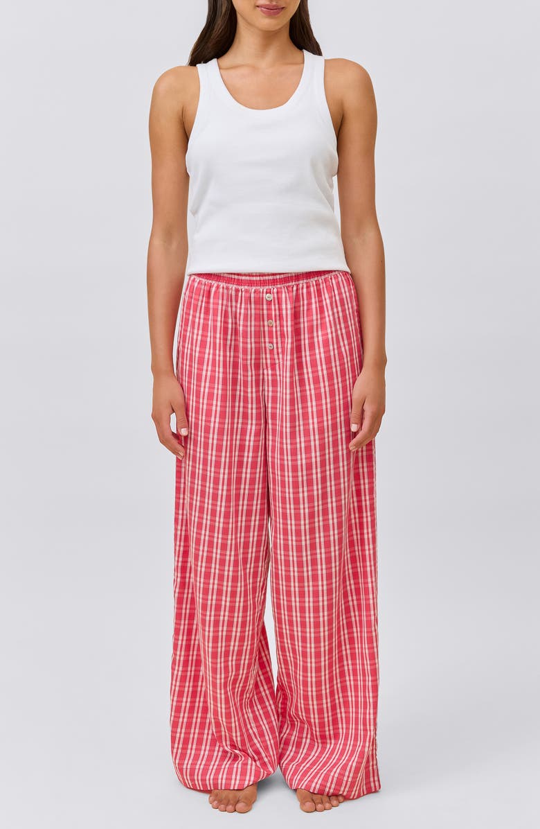 Papinelle Holiday Plaid Cotton Sateen Pajama Pants, Alternate, color, Berry Red