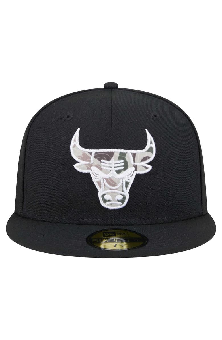 New Era Men's New Era Black Chicago Bulls Camo Print UV 59FIFTY Fitted Hat, Alternate, color,