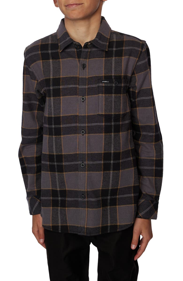 O'Neill Kids' Redmond Plaid Stretch Flannel Button-Up Shirt, Alternate, color, 