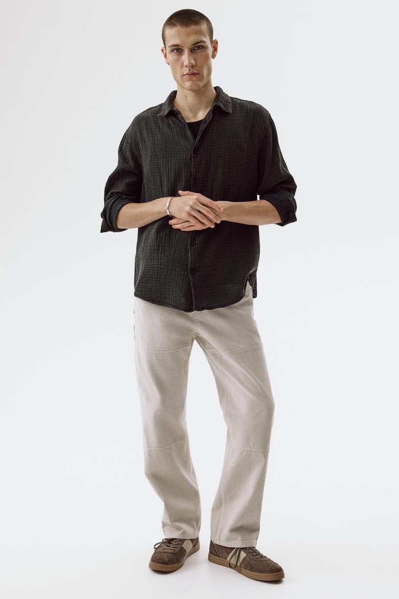 Regular Fit Cotton Muslin Shirt, Alternate, color, Black
