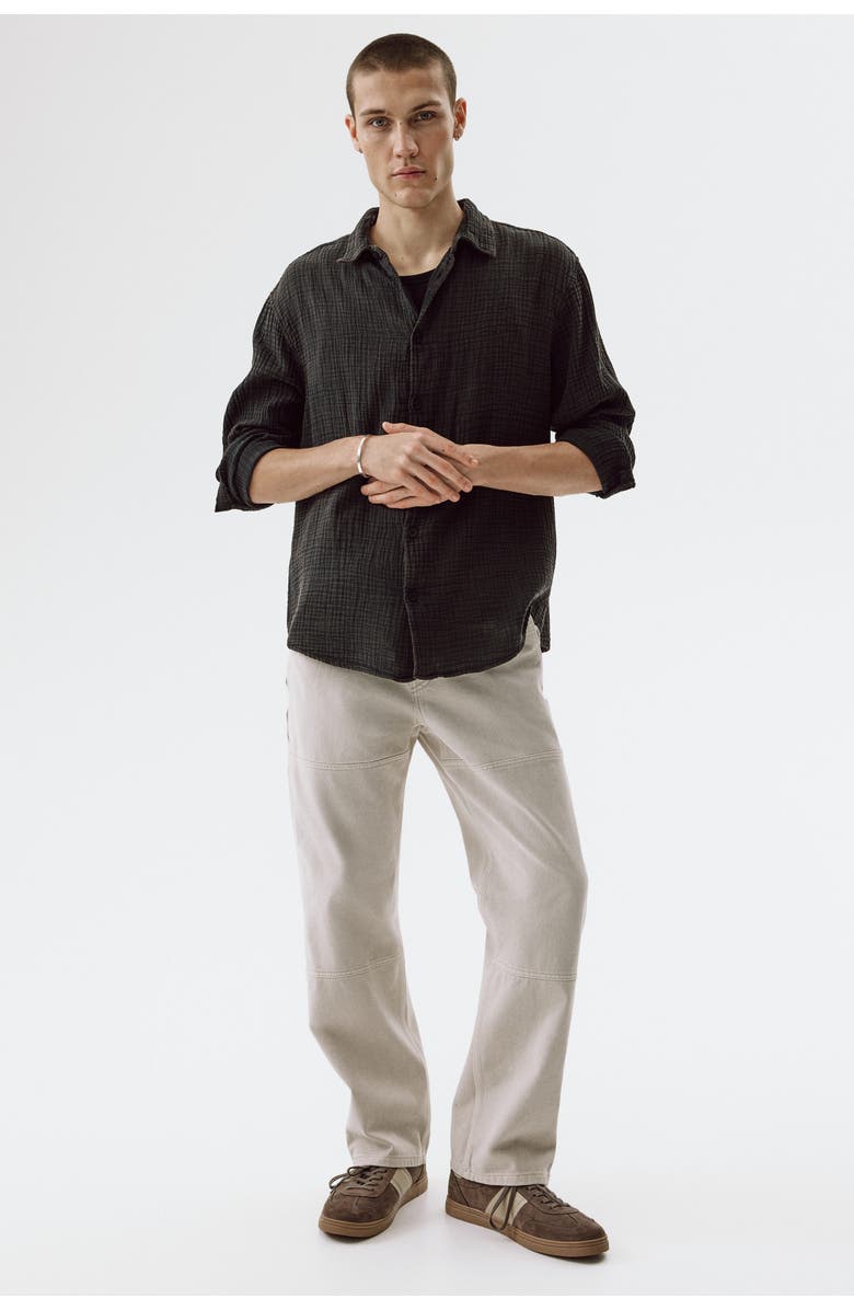 H&M Regular Fit Cotton Muslin Shirt, Alternate, color, Black