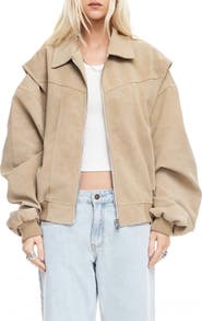 LIONESS Vista Faux Suede Bomber Jacket