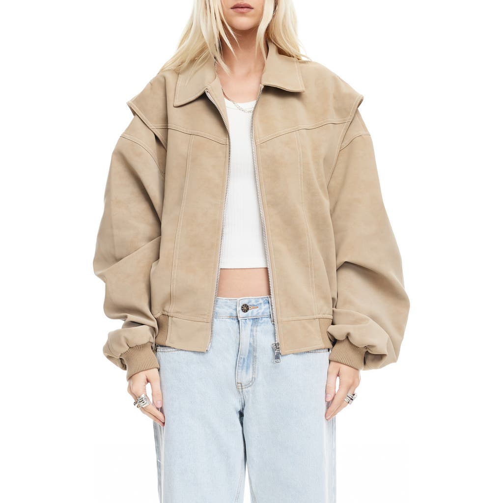 Lioness Vista Faux Suede Bomber Jacket In Brown