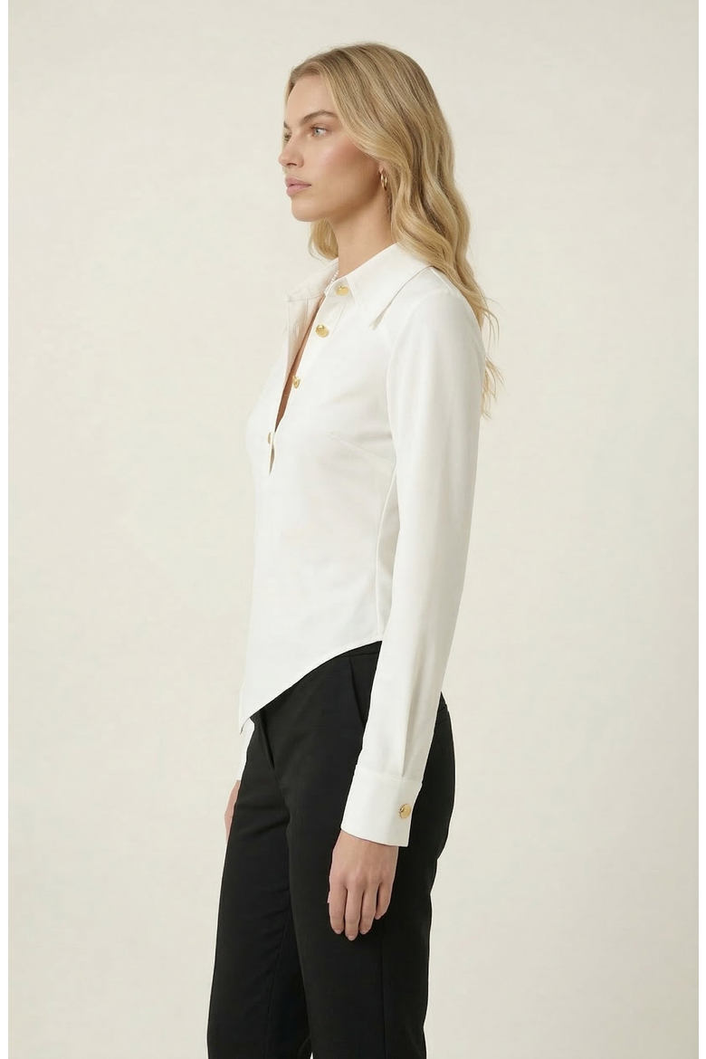 Collared Button Front Blouse with Asymmetrical Hem, Alternate, color, Ivory