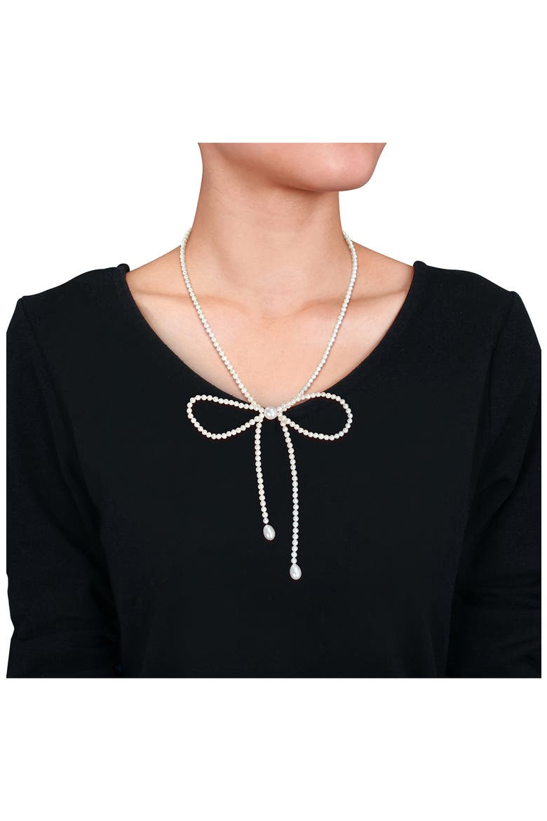3.5-9.5mm Cultured Freshwater Pearl Bow Necklace, Alternate, color, WHITE