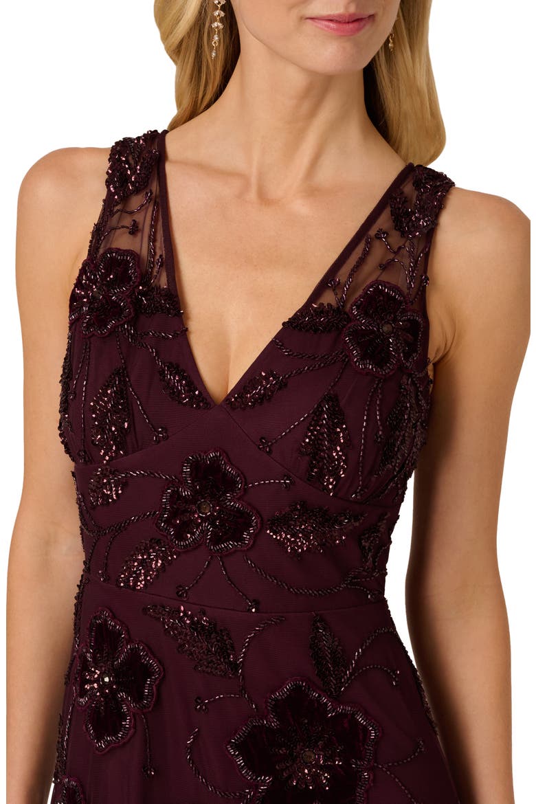 Beaded Floral Velvet Gown, Alternate, color, NIGHT PLUM