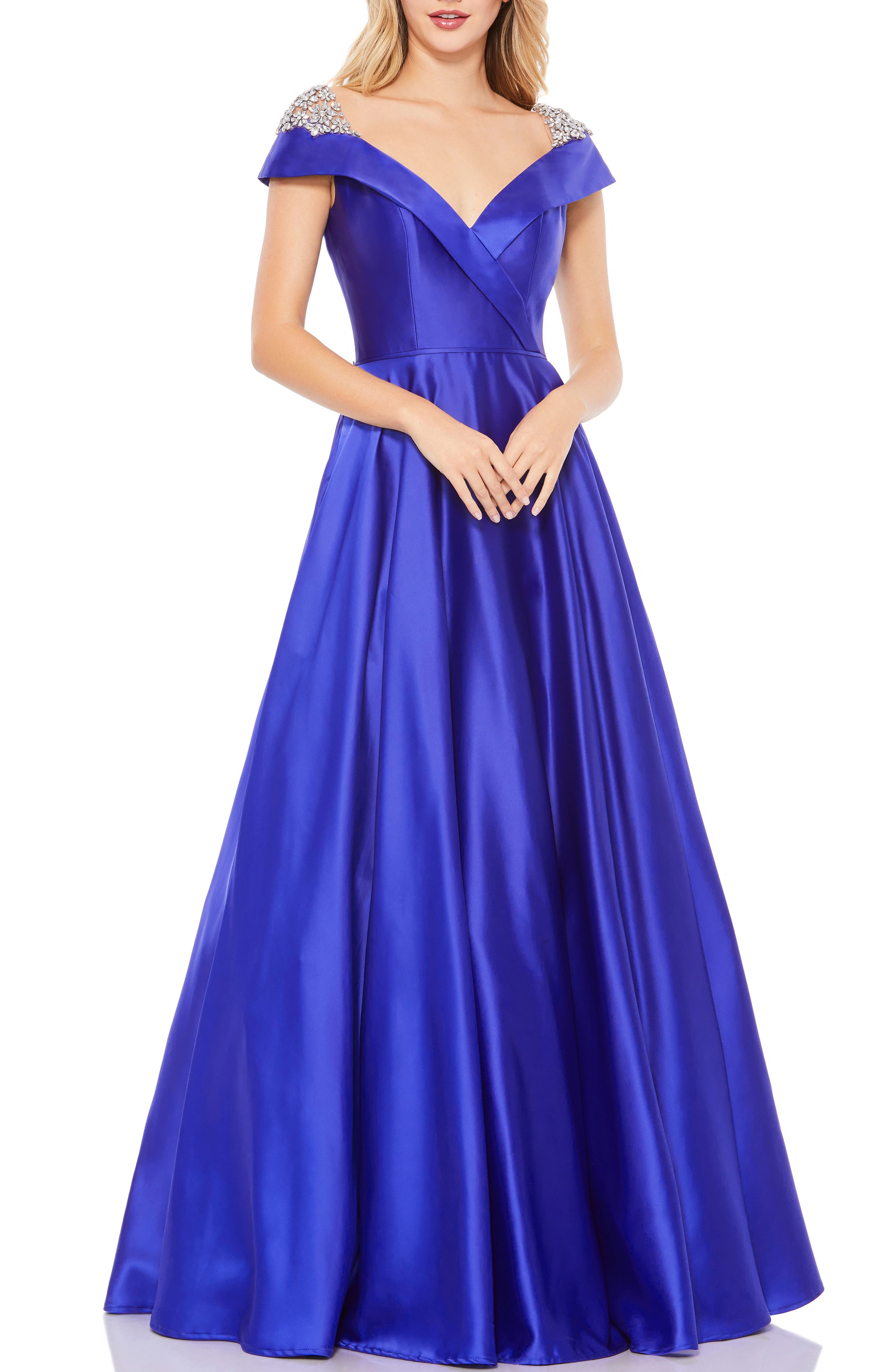 Mac Duggal Rhinestone Cap Sleeve A-Line Gown (Women) | Nordstrom