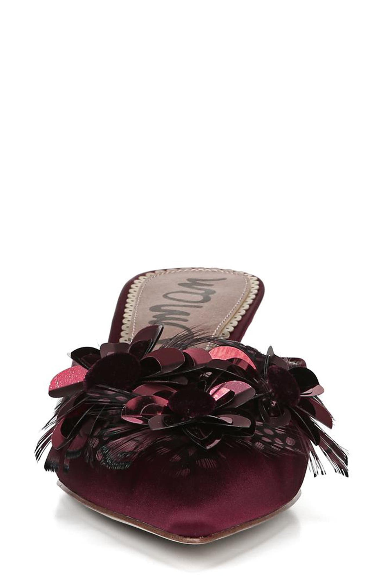 Dorcy Embellished Mule, Alternate, color, BEET RED SATIN