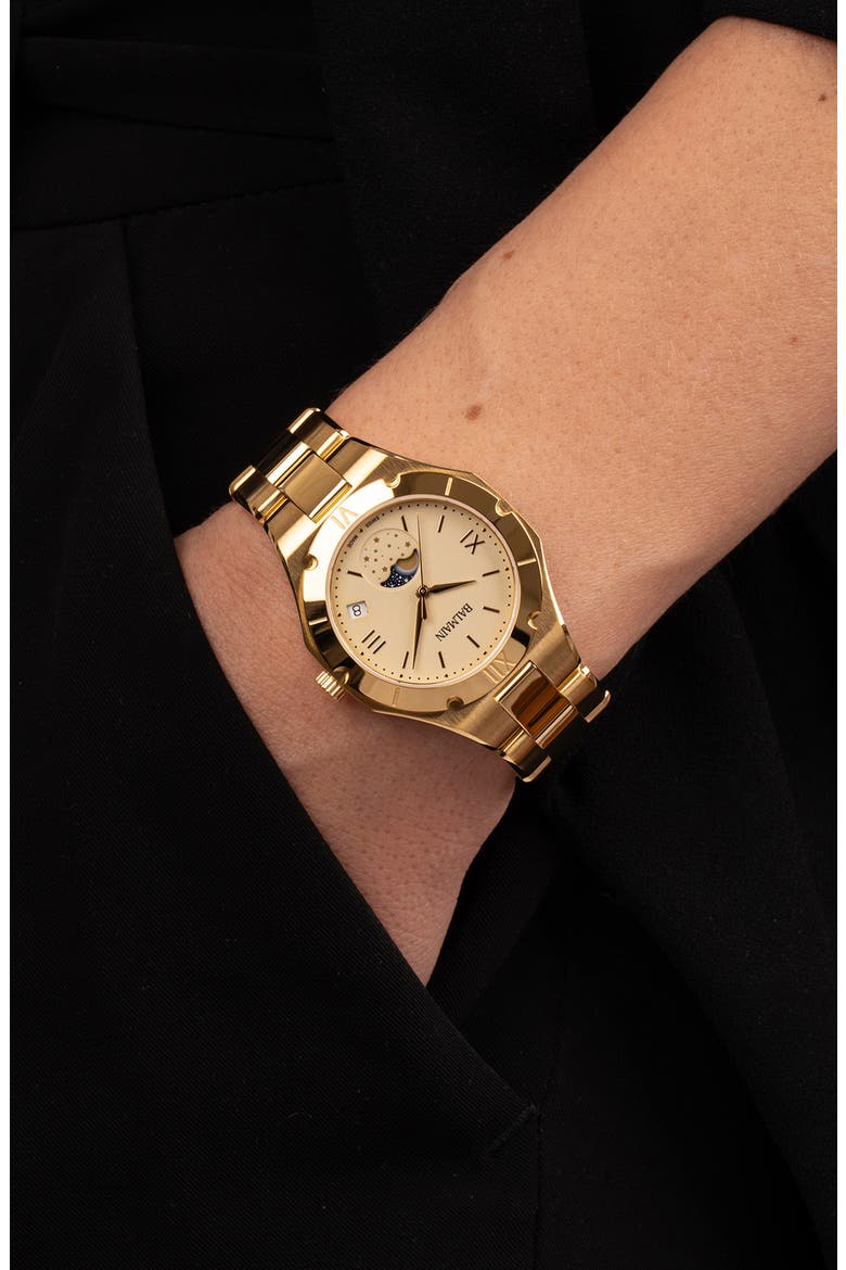 Be Balmain Moonphase Bracelet Watch, 33mm, Alternate, color, YELLOW GOLD