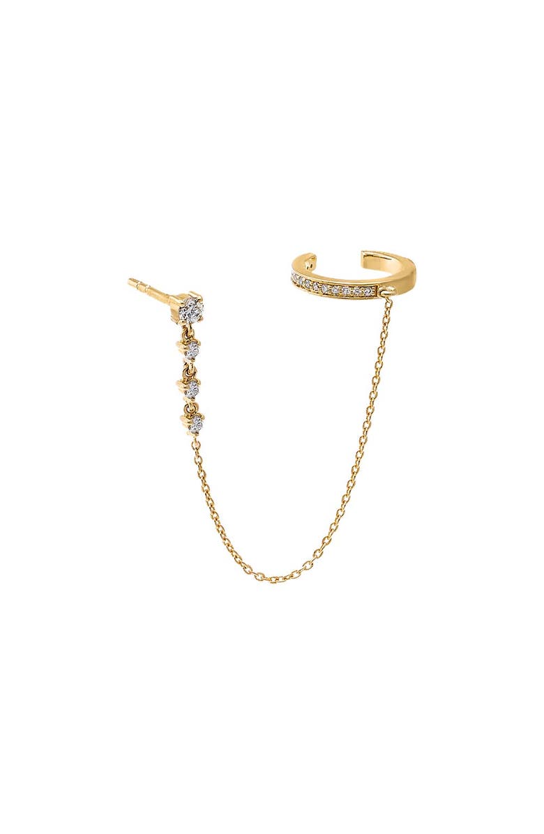BY ADINA EDEN Diamond Chain X Pave Ear Cuff Stud Earring 14K, Main, color, 14K Gold