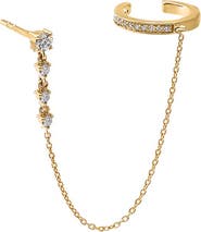 BY ADINA EDEN Diamond Chain X Pave Ear Cuff Stud Earring 14K