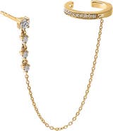 BY ADINA EDEN Diamond Chain X Pave Ear Cuff Stud Earring 14K