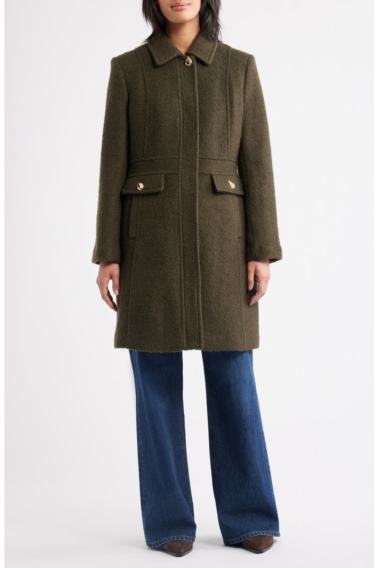 Inset Waist Bouclé Coat, Alternate, color, LODEN