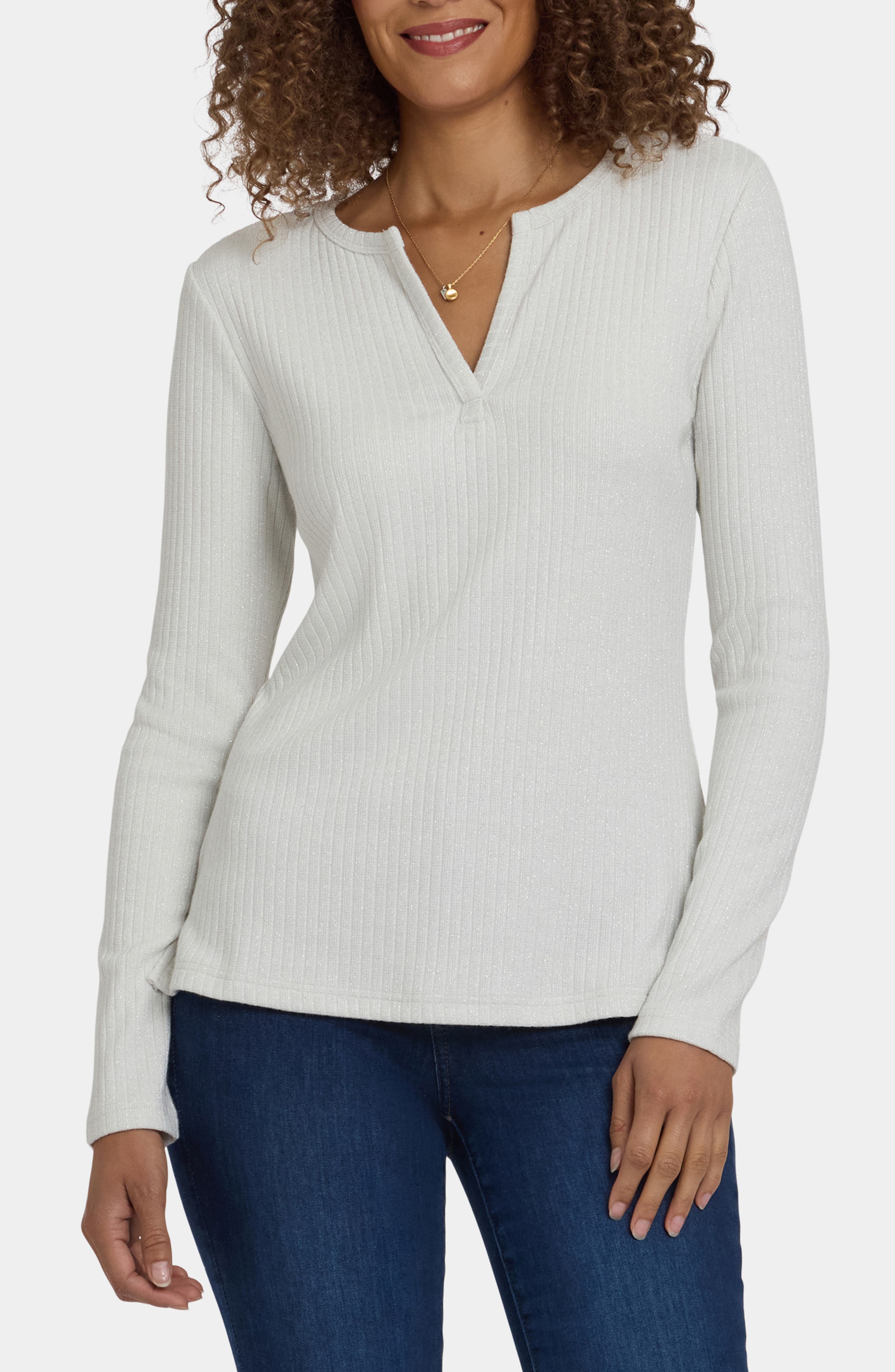 Metallic Rib Henley Top