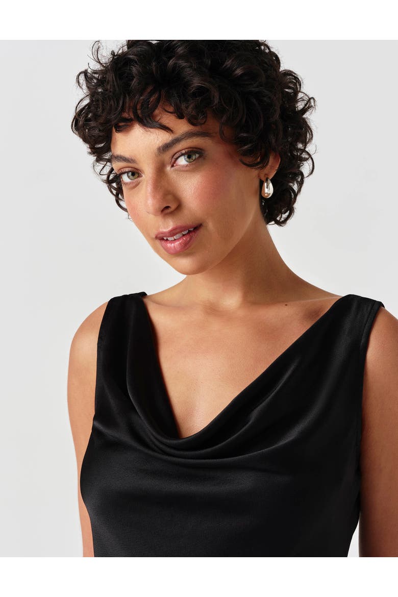 Nyla Cowl Neck Satin Top, Alternate, color, Black