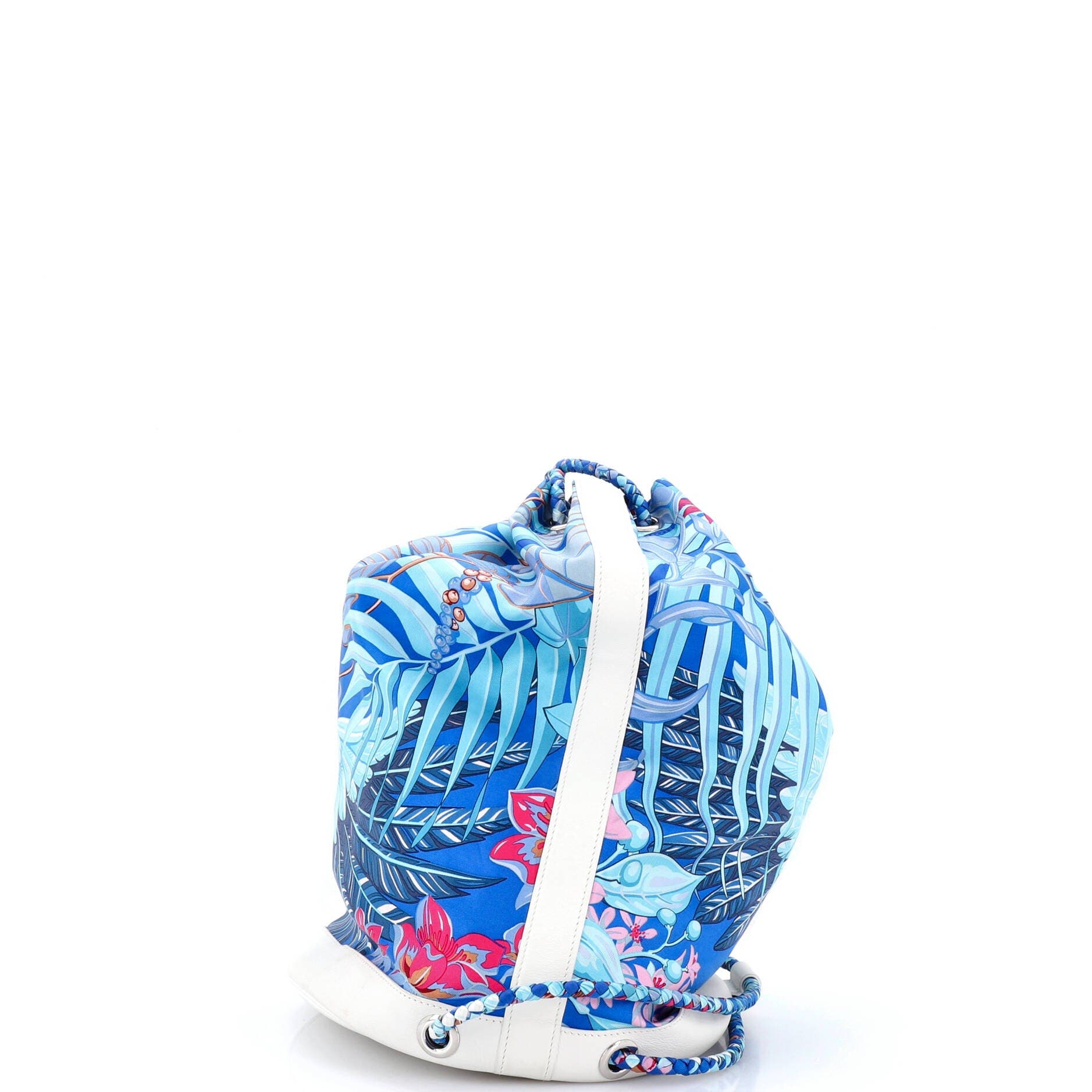 Soie Cool Handbag Printed Silk and Calfskin Medium, Alternate, color, Blue