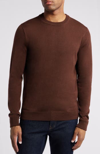 Nordstrom Mens Shop Crewneck Soft Merino Wool Sweater Brown store Ribbed Hem XL NWT