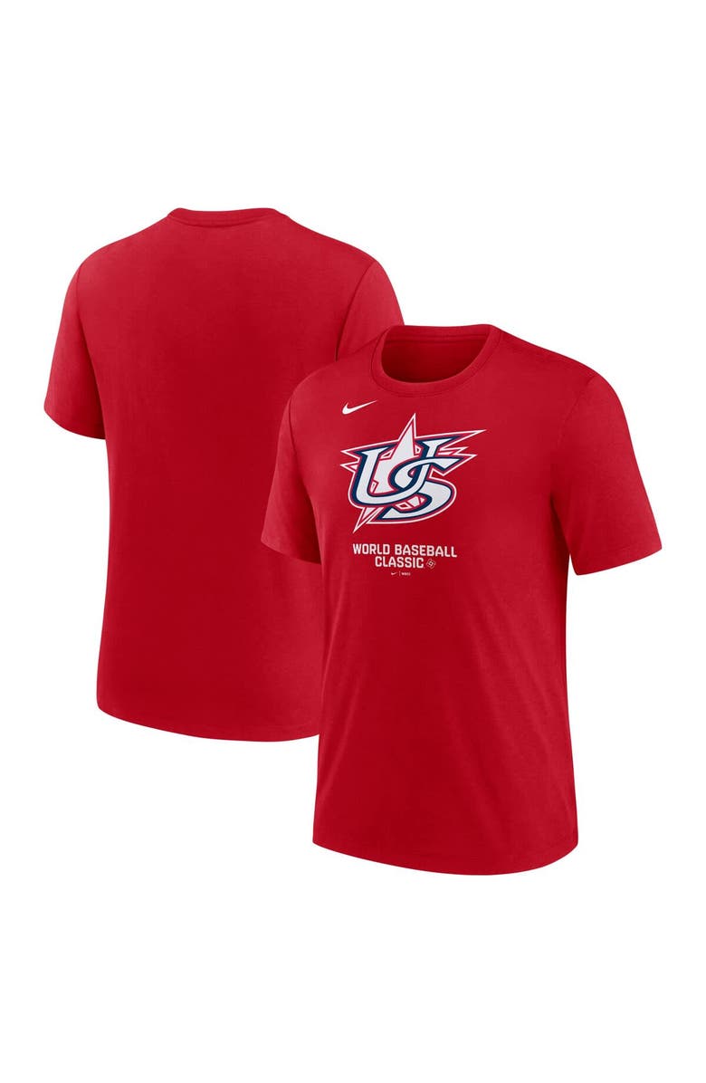 Nike Men's Nike Red USA Baseball 2026 World Baseball Classic Logo Tri-Blend T-Shirt, Main, color, Red