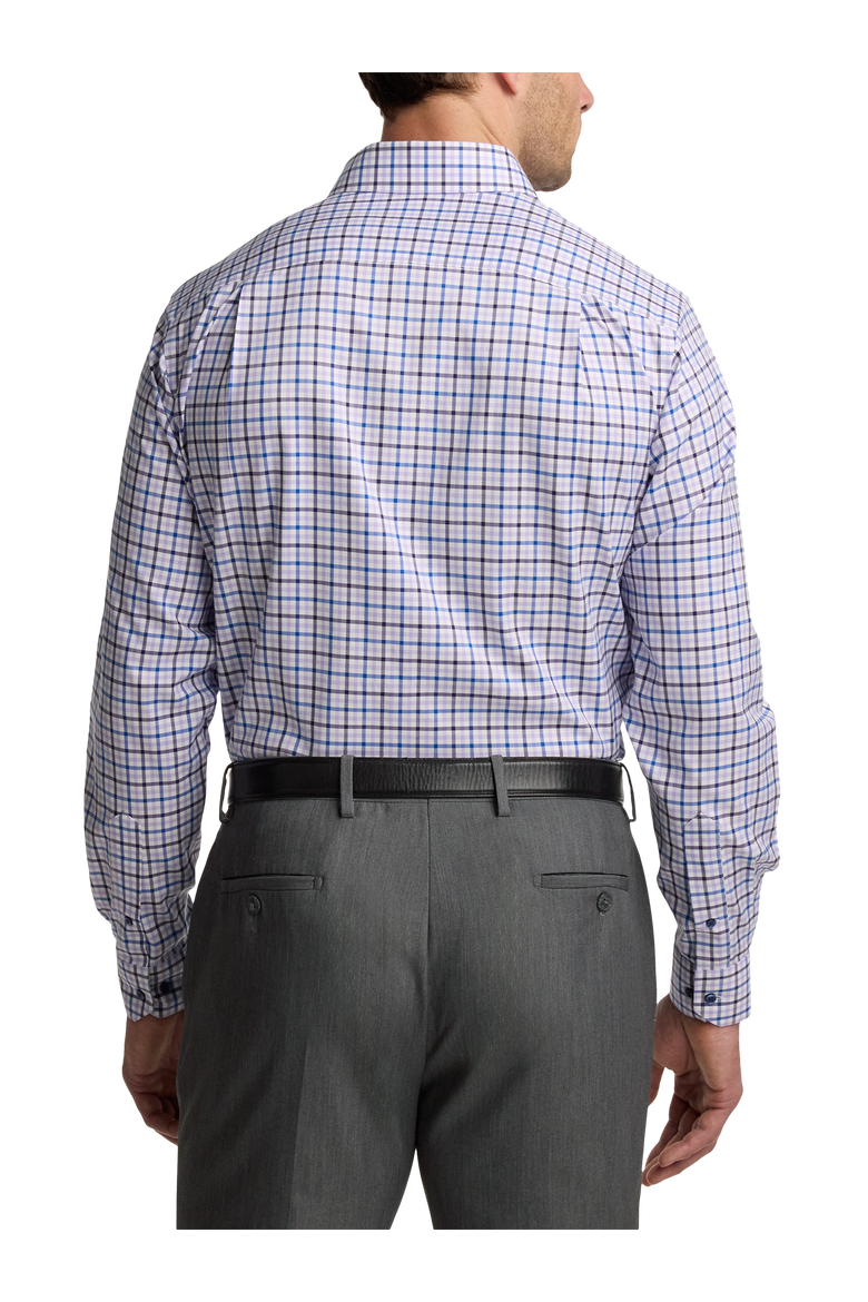 Cotton Poly Spandex Point Collar Twill Slim Contrast Trim Button Cuff Long Sleeve, Alternate, color, Purple/Blue