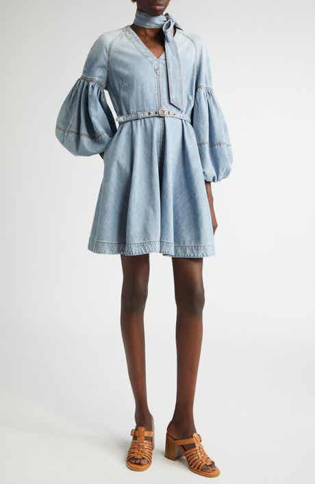 Zimmermann Belted Denim Minidress with Removable Tie