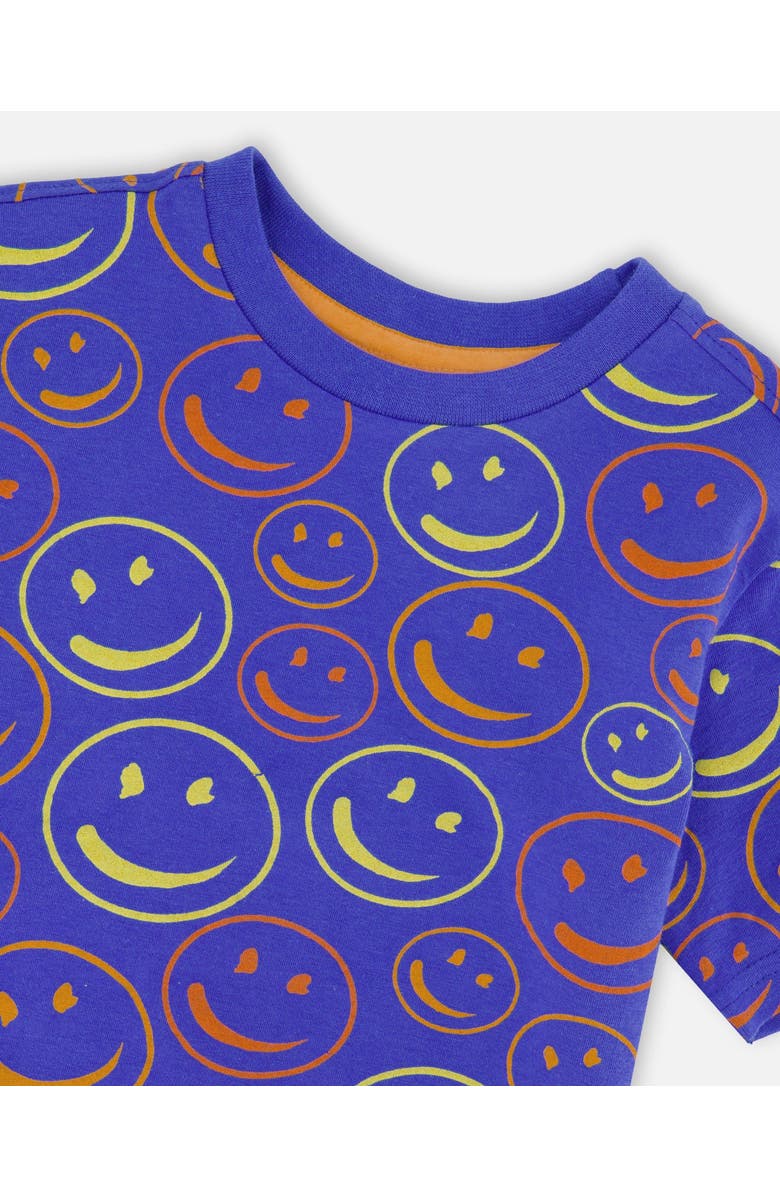 Deux par Deux Organic Cotton Jersey Smiley T-Shirt, Alternate, color, Blue Smiley Print