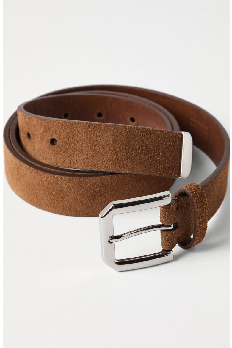 Reversed leather belt with square buckle and tip, Alternate, color, Chestnut
