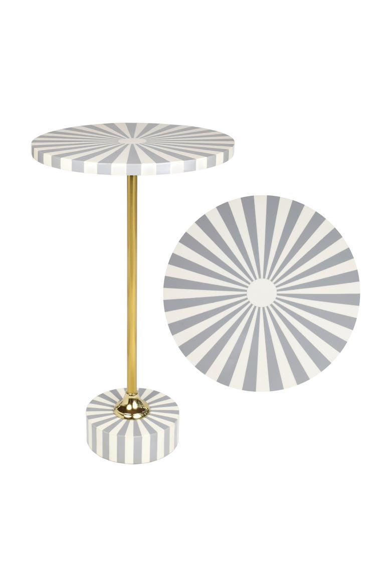 Calix Art Deco Metal/Resin Sunburst Round Drink Table, Main, color, Gray/White