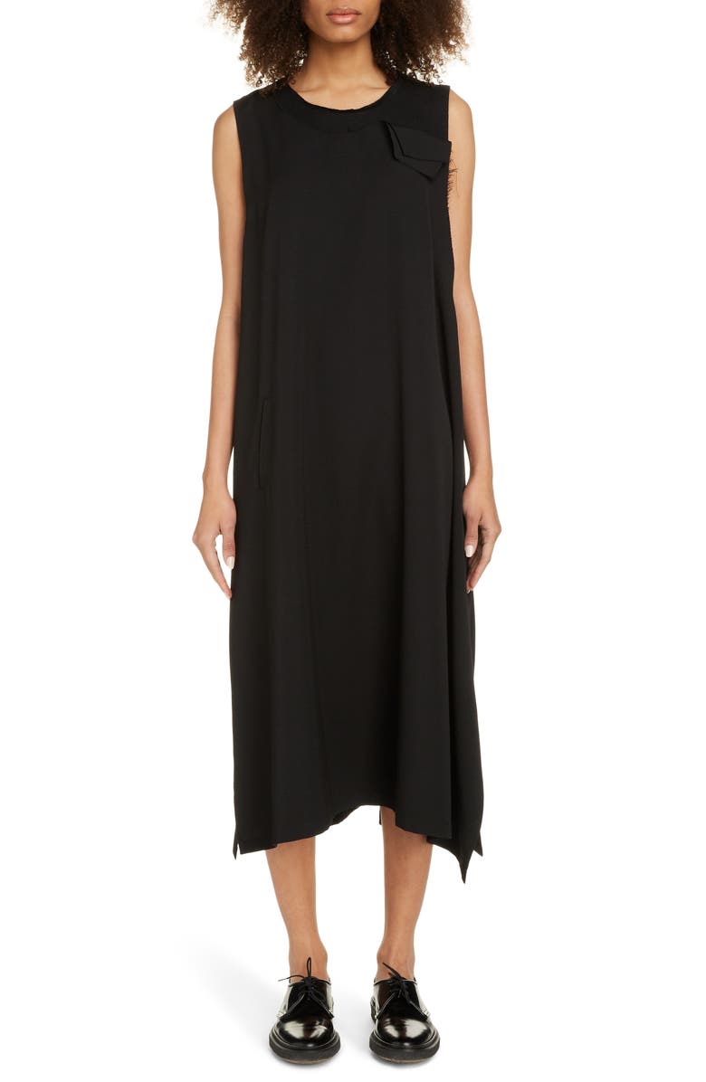 Y's by Yohji Yamamoto Sleeveless Wool Gabardine Midi Dress, Main, color,