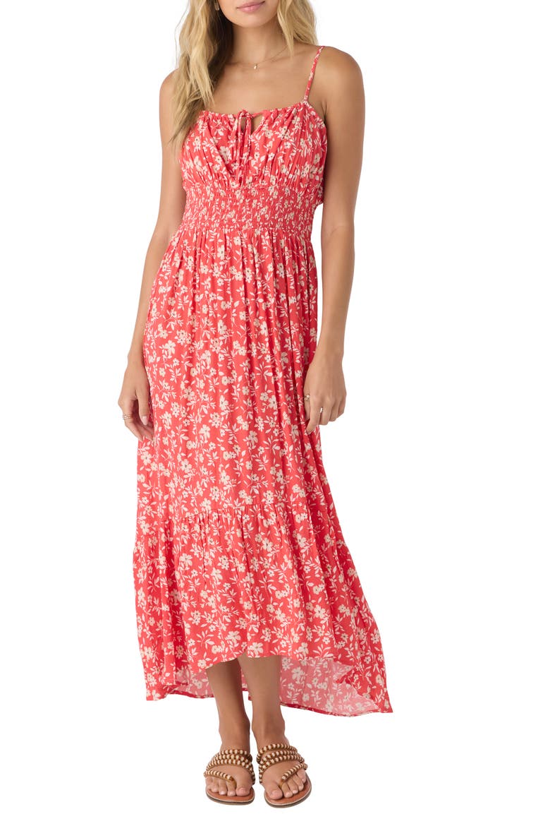 Lettie Smocked Waist Midi Sundress, Main, color, CAYENNE