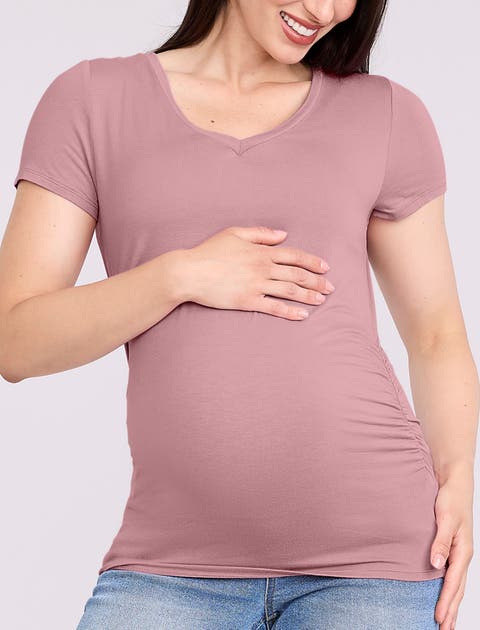 V-Neck Side-Ruched Maternity Short Sleeve Tee