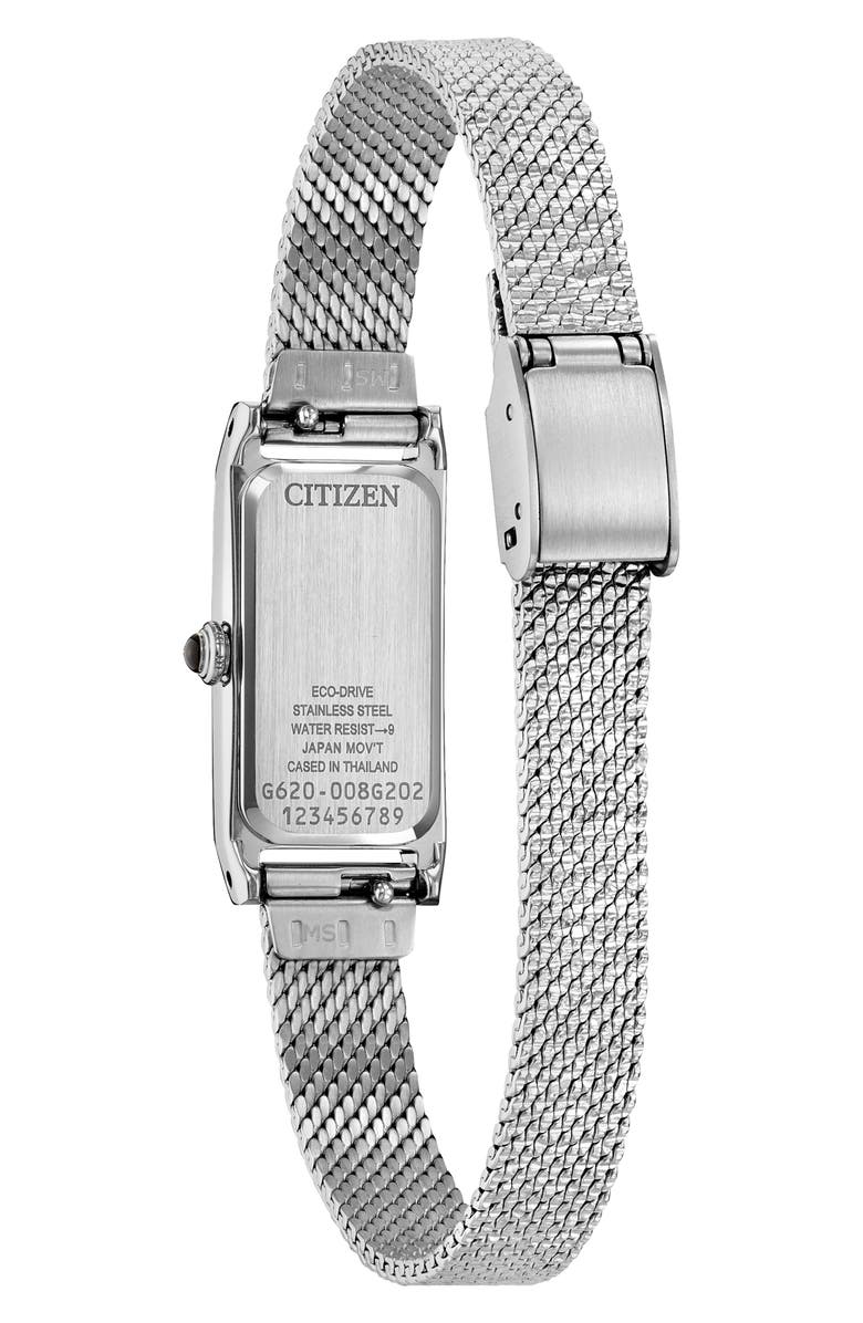 Citizen Fio Tank Silvertone Mesh Strap Watch, 14.3mm x 30.7mm, Alternate, color, White/ Silver-Tone