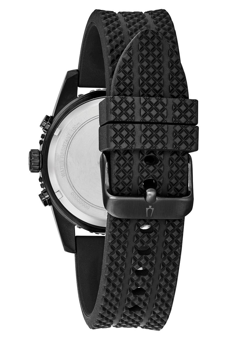 Silicone Strap Chronograph Watch, 43mm, Alternate, color, BLACK