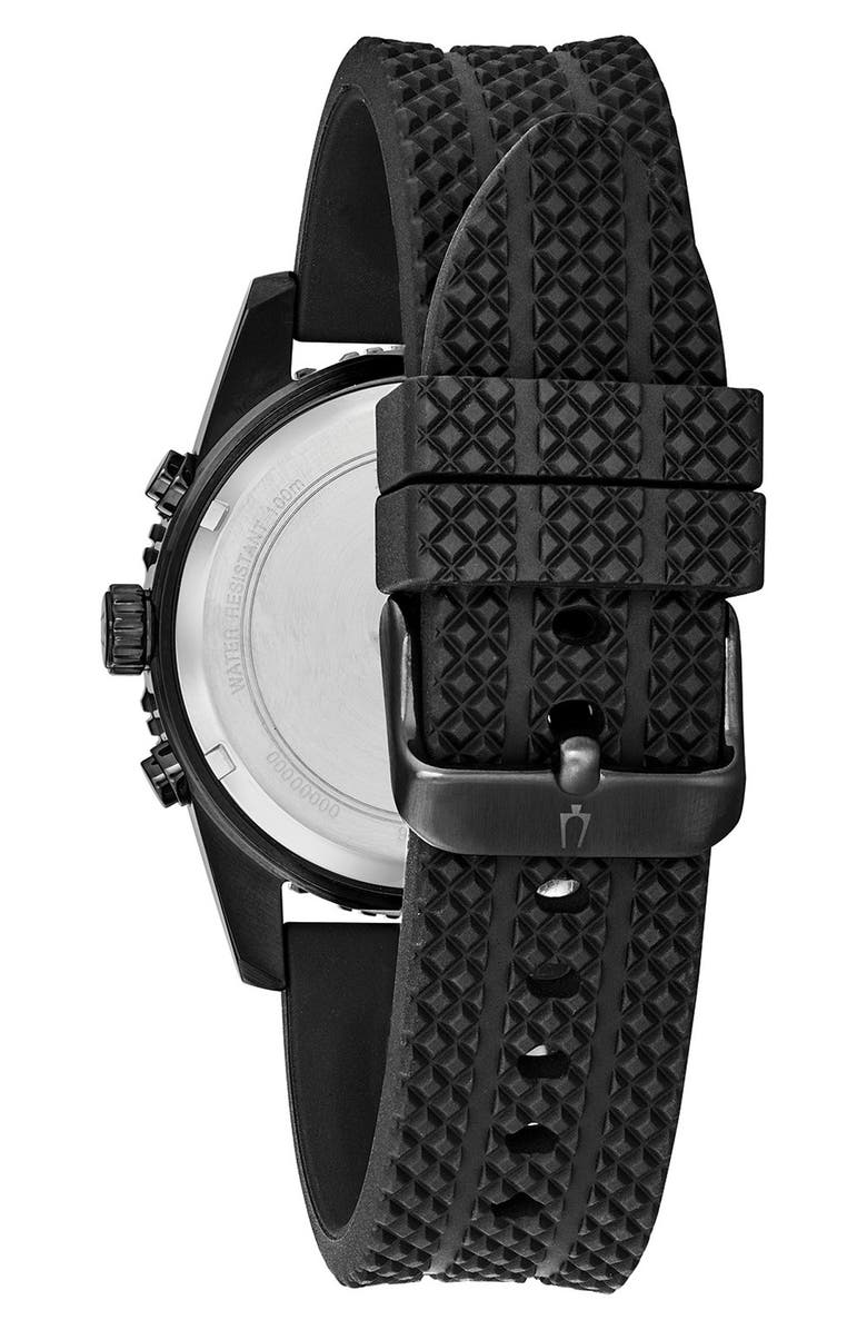 BULOVA Silicone Strap Chronograph Watch, 43mm, Alternate, color, 