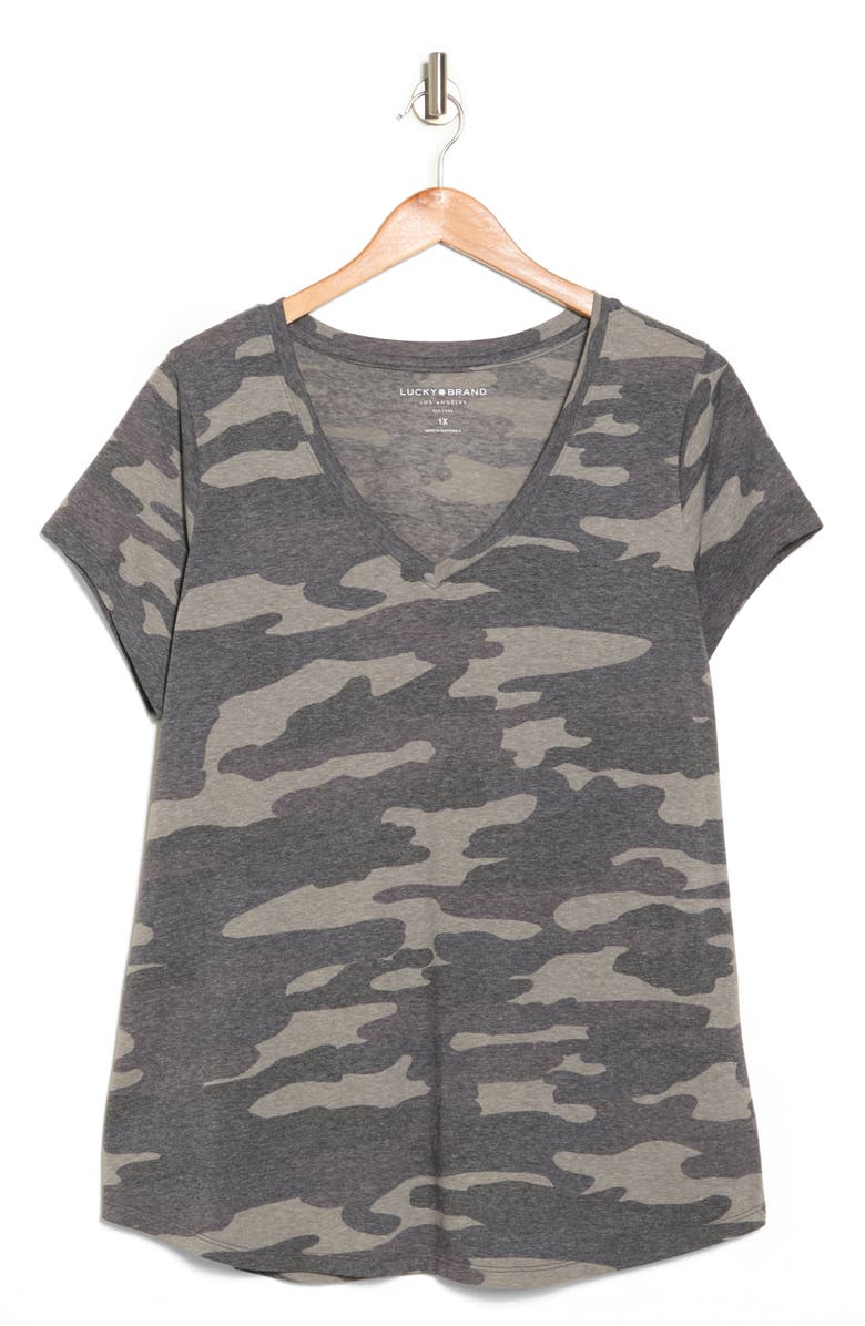 Lucky Brand V-Neck Camo T-Shirt, Alternate, color, 