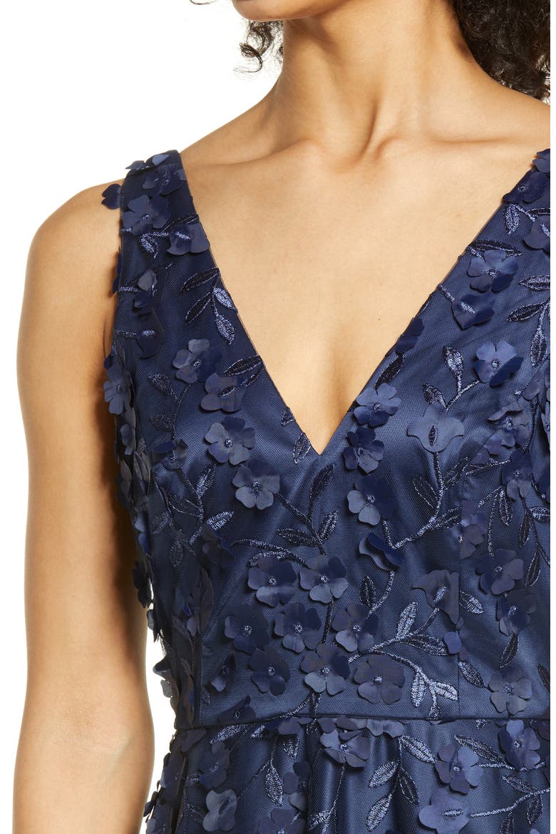 3D Appliqué Fit & Flare Cocktail Dress, Alternate, color, NAVY