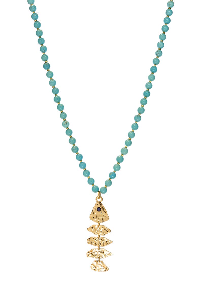 Liv Turquoise Bead Fish Pendant Necklace, Main, color, GOLD TURQUOISE