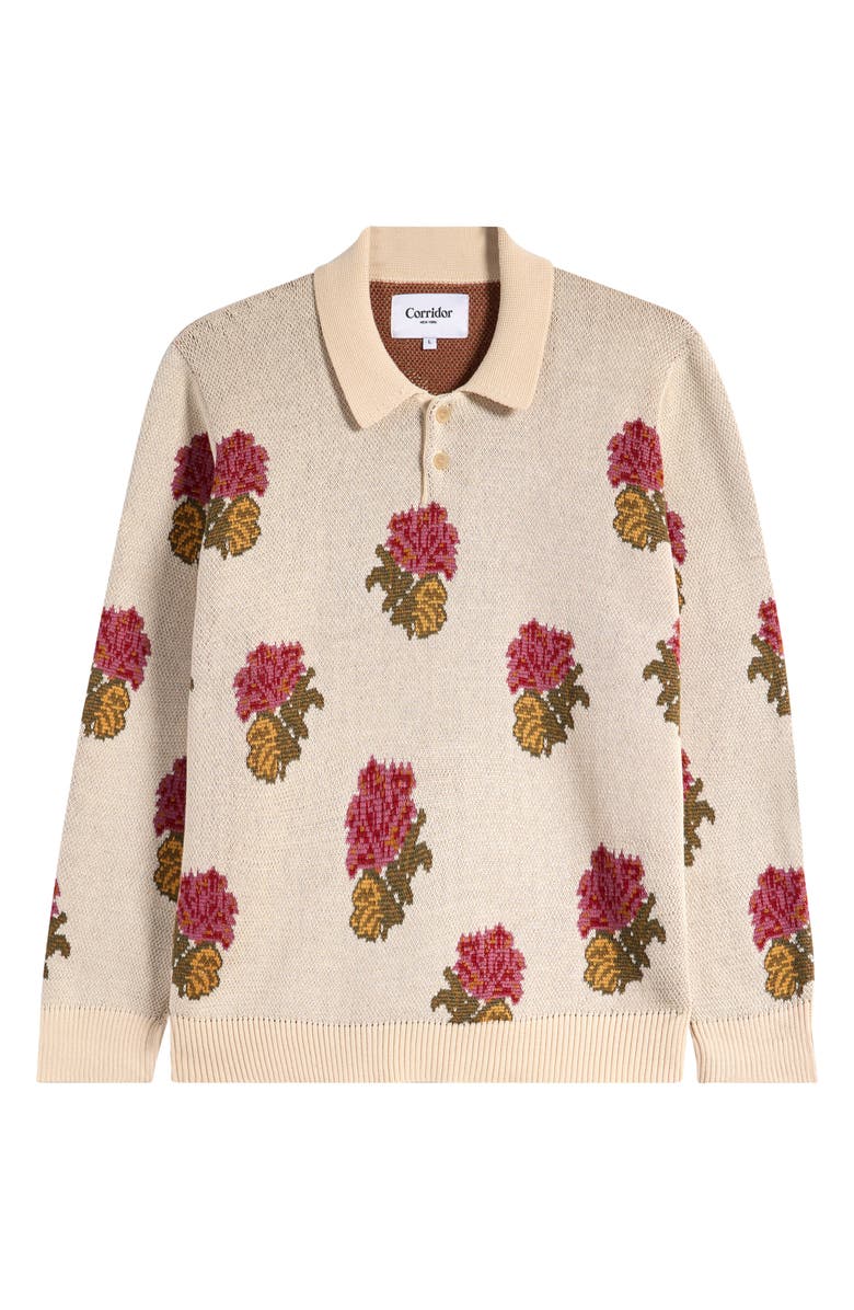 Corridor Floral Long Sleeve Knit Polo, Main, color, 